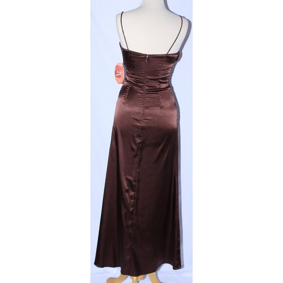 Cindy #1075 Stretch Satin Vintage Formal Evening Gown-Size S-Chocolate Brown-NEW - Picture 2 of 5